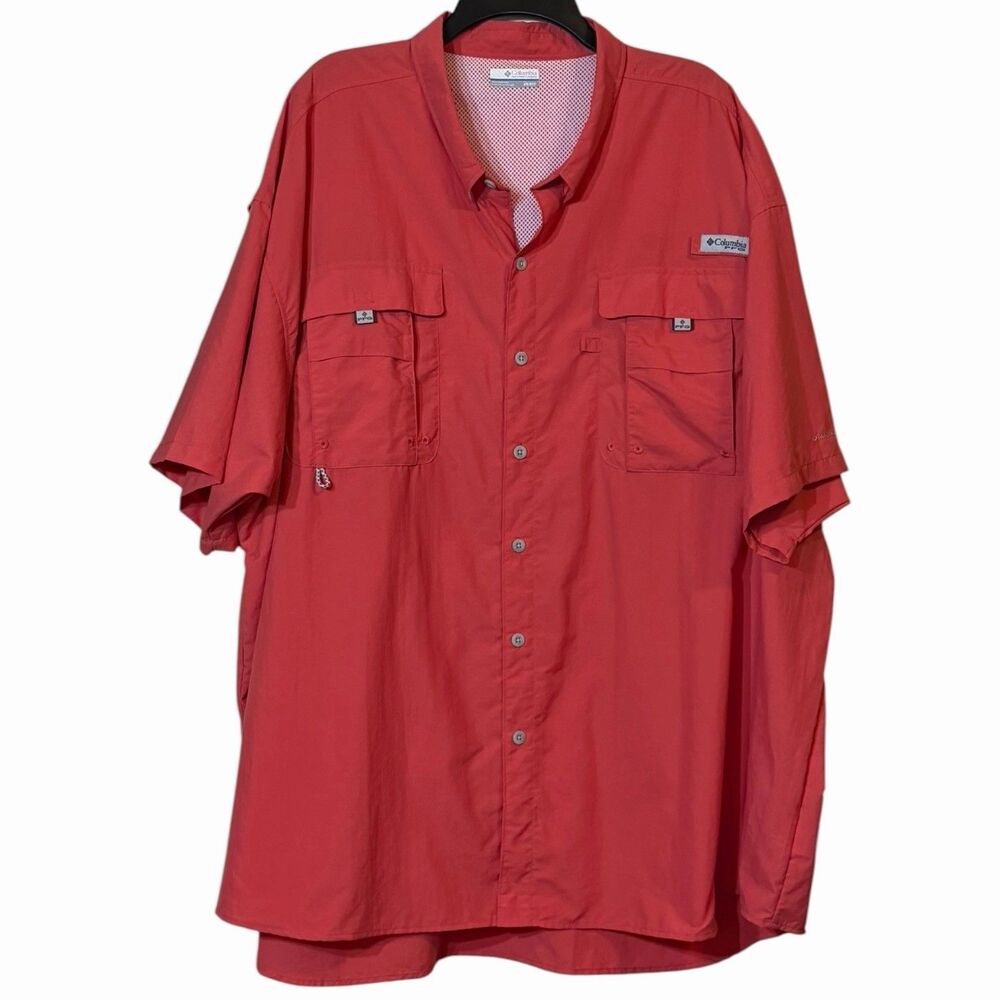 Columbia PFG Fishing Shirt Mens 4X Omni Shade Coral Vent Short Sleeve Top UV